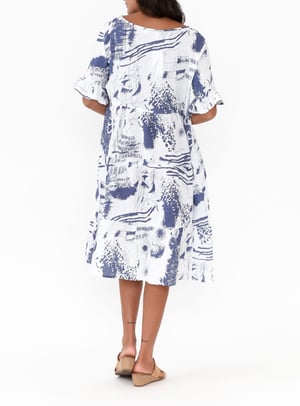 Image of Polly Crinkle Cotton Dress - White/Navy