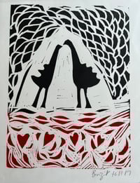 Image 1 of Red and Black Kissing Birds (unframed)