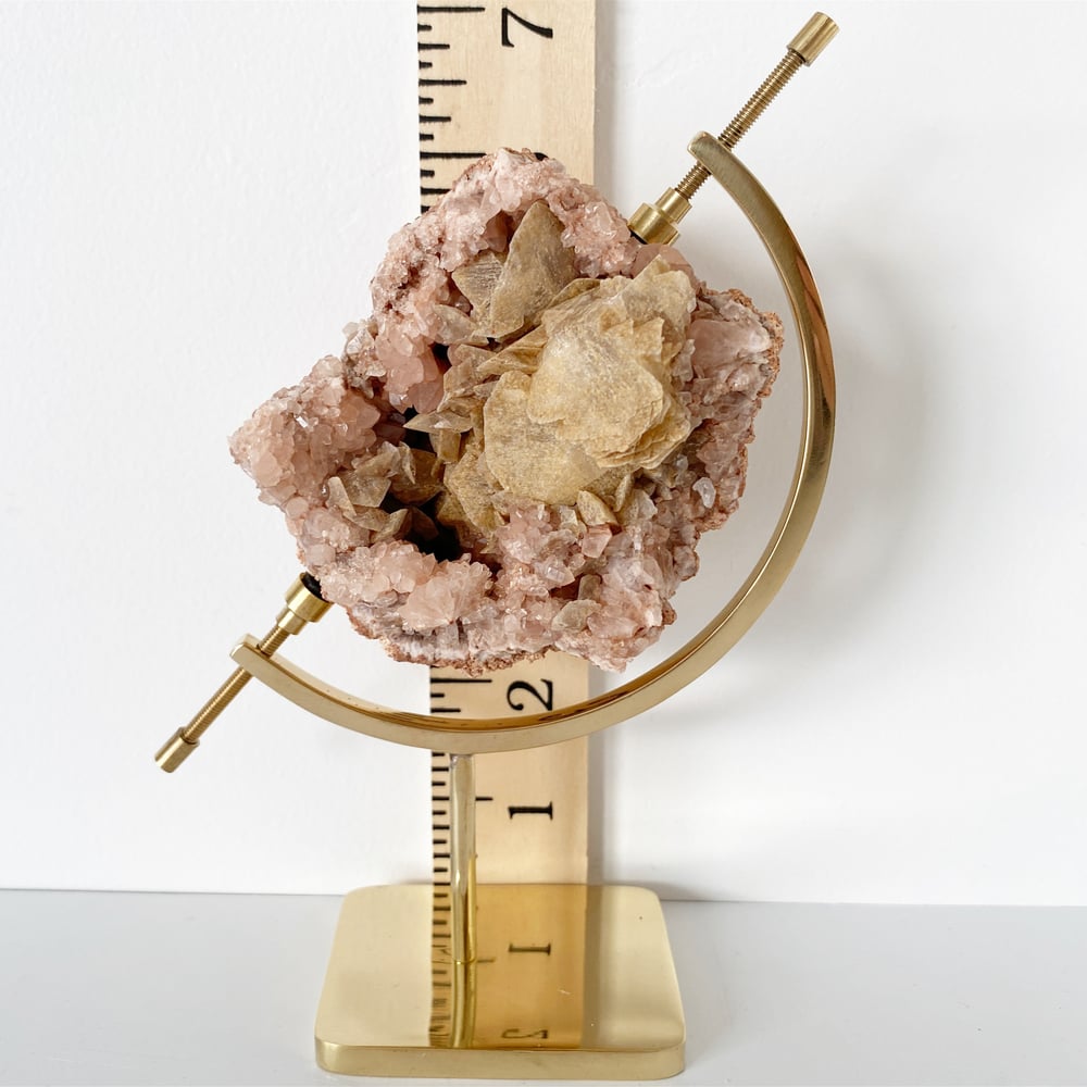 Image of Pink Amethyst/Calcite no.85 + Brass Arc Stand