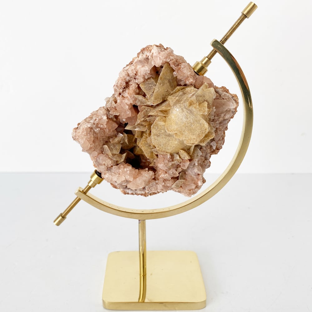 Image of Pink Amethyst/Calcite no.85 + Brass Arc Stand