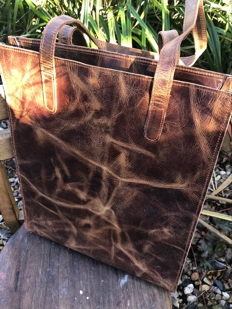 Image of Handmade Buffalo ‘Crunch’ Leather Tote Bag - Brown