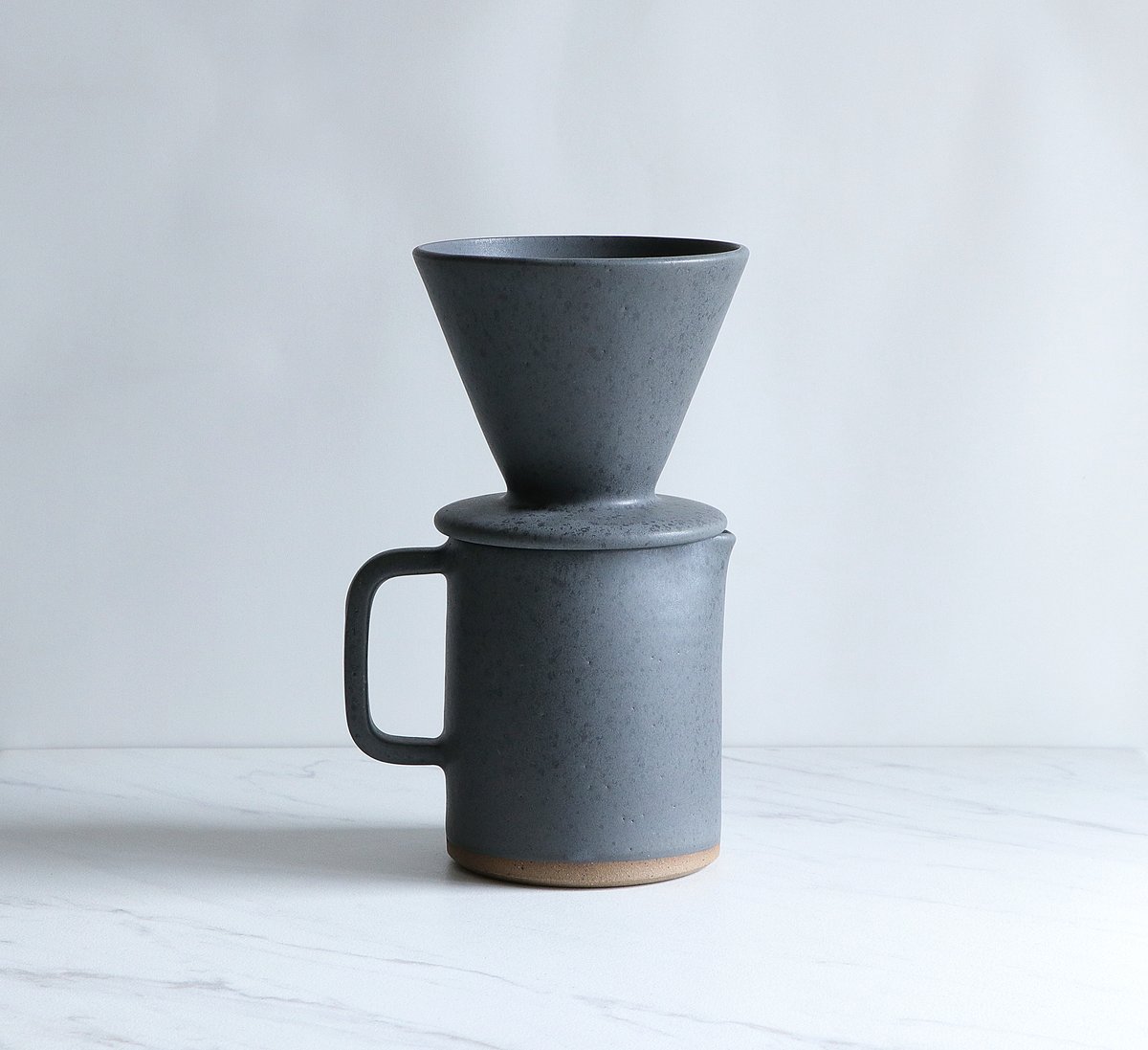 Image of Coffee pour over set with carafe, glazed in Charcoal