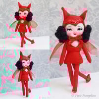 Little Red Devil, Vintage Style Doll, Handmade Textile Art Doll, Tiny Cloth Doll, Horror Ooak Doll