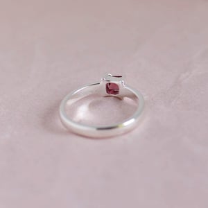 Image of Red Garnet square cut 4 claws wide round band silver ring