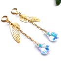 Cicada Wing & AB Crystal Golden Drop Earrings