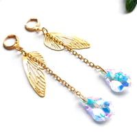 Image 3 of Cicada Wing & AB Crystal Golden Drop Earrings