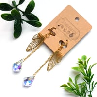 Image 1 of Cicada Wing & AB Crystal Golden Drop Earrings