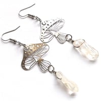Image 3 of Toadstool & Quartz Crystal Silver Drop Earrings