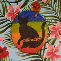 Image 1 of Rainbow meadow cat on wood slice