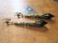 Image 1 of Vamp Ornate Pointed Earrings, Black & Antique Bronze, Pierced or Clip On 