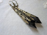 Image 6 of Vamp Ornate Pointed Earrings, Black & Antique Bronze, Pierced or Clip On 