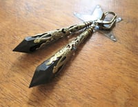 Image 4 of Vamp Ornate Pointed Earrings, Black & Antique Bronze, Pierced or Clip On 