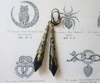 Image 5 of Vamp Ornate Pointed Earrings, Black & Antique Bronze, Pierced or Clip On 