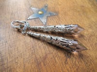 Image 3 of Vamp Ornate Pointed Earrings, Grey & Antique Silver, Pierced or Clip On 