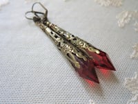 Image 6 of Vamp Ornate Pointed Earrings, Red & Antique Bronze, Pierced or Clip On