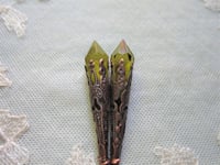 Image 5 of Vamp Ornate Pointed Earrings, Olive & Antique Copper, Pierced or Clip On