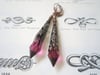Medieval Pointed Pendulum Earrings, Cerise & Antique Copper, Pierced or Clip On 