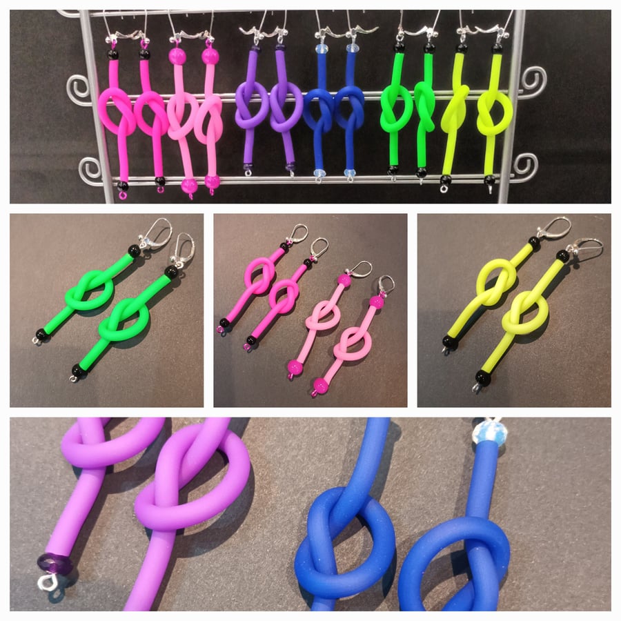 Image of neon colors rubber knot earrings