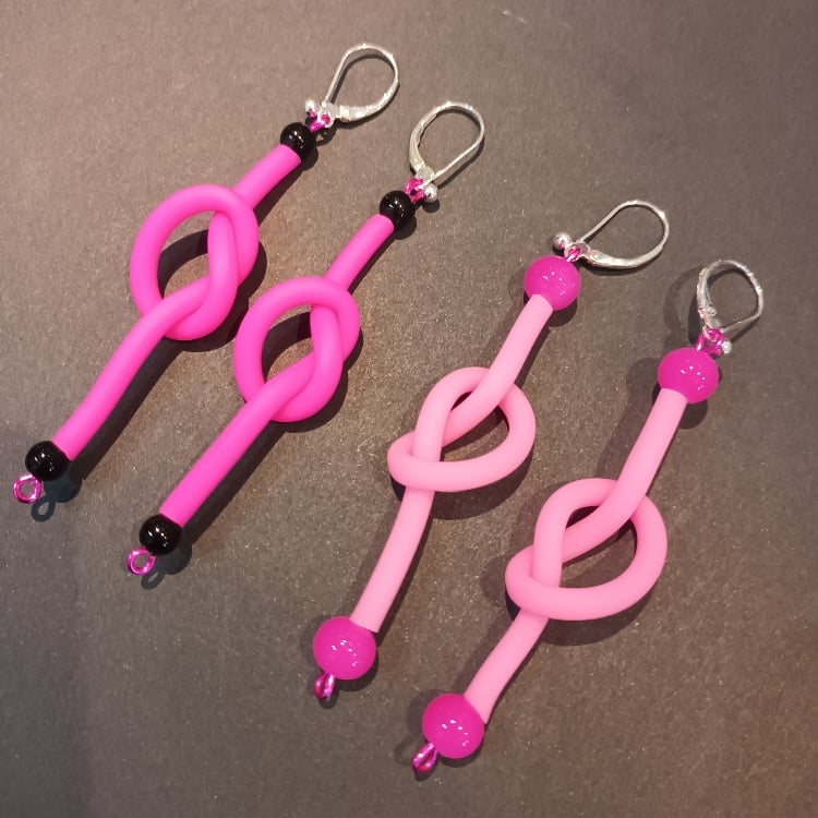 Image of neon colors rubber knot earrings