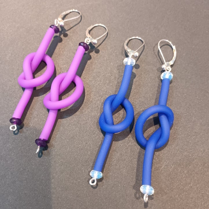 Image of neon colors rubber knot earrings