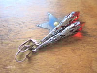 Image 5 of Vamp Ornate Pointed Earrings, Red & Gunmetal, Pierced or Clip On 