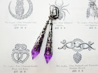 Image 3 of Vamp Ornate Pointed Earrings, Purple & Gunmetal, Pierced or Clip On 