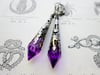 Gothic Vamp Pointed Earrings, Purple & Gunmetal, Pierced or Clip On 