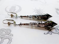 Image 1 of Vamp Ornate Pointed Earrings, Black & Gunmetal, Pierced or Clip On 