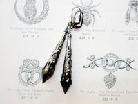 Image 3 of Vamp Ornate Pointed Earrings, Black & Gunmetal, Pierced or Clip On 