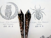 Image 4 of Vamp Ornate Pointed Earrings, Black & Gunmetal, Pierced or Clip On 