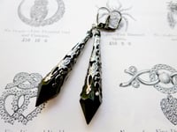 Image 6 of Vamp Ornate Pointed Earrings, Black & Gunmetal, Pierced or Clip On 