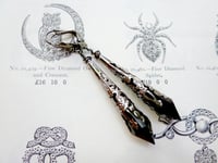 Image 5 of Vamp Ornate Pointed Earrings, Black & Gunmetal, Pierced or Clip On 