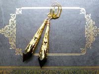 Image 6 of Vamp Ornate Pointed Earrings, Black & Antique Gold, Pierced or Clip On