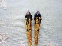 Image 5 of Vamp Ornate Pointed Earrings, Black & Antique Gold, Pierced or Clip On