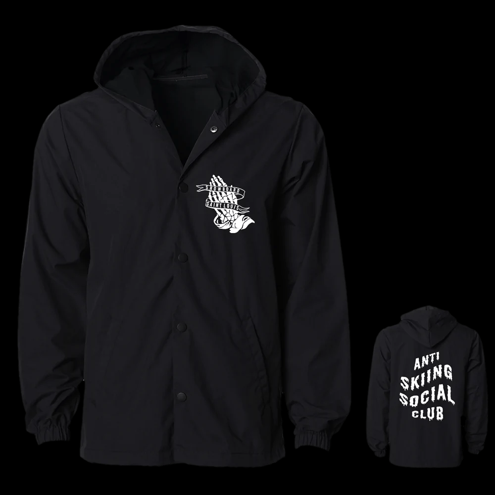 Anti Skiing Social Club - Windbreaker Hooded Coach Jacket (Black + 3M  Reflective Logo) | Snowboard 