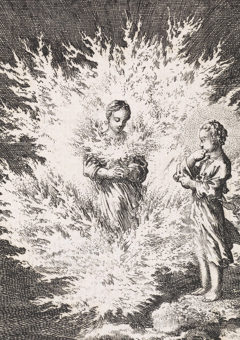"Christ beholds the personified soul surrounded by flames" (1714)