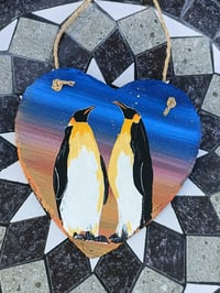 Image 3 of Penguins on slate heart