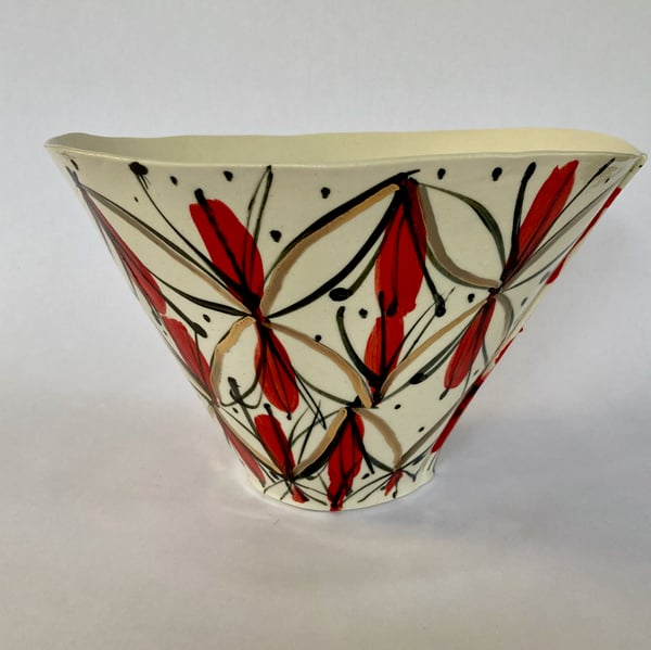 Image of Large Bowl SALE red and gold pattern