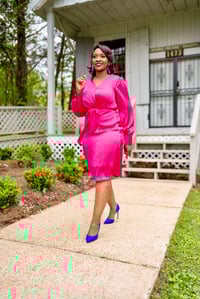 Image 3 of Satin Wrap Dress w/Belt