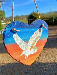 Image 1 of Barn owl on slate heart