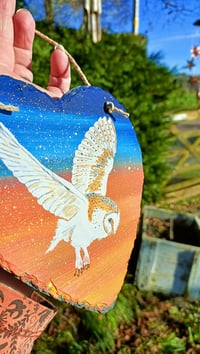 Image 3 of Barn owl on slate heart