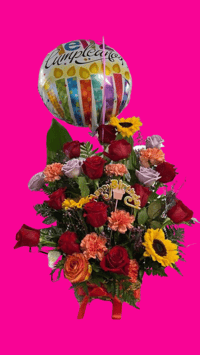 Arreglo de Rosas y Flores con Globo