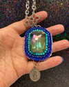 Hand beaded vintage Glass Jewel Necklace With St Dymphna Medal by Ugly Shyla