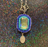 Image 2 of Hand beaded vintage Glass Jewel Necklace With St Dymphna Medal by Ugly Shyla