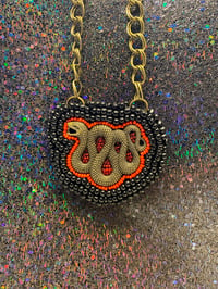 Image 2 of Large Hand Beaded Red and Black Snake Necklace by Ugly Shyla 