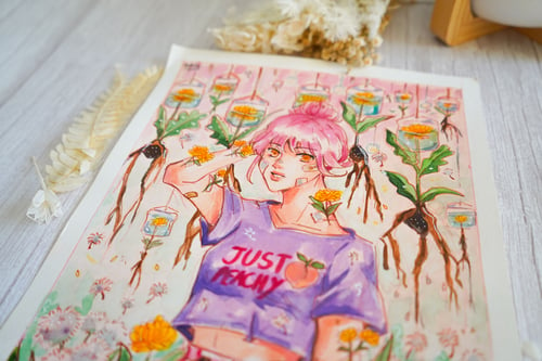 Image of Just Peachy Girl Original Watercolor