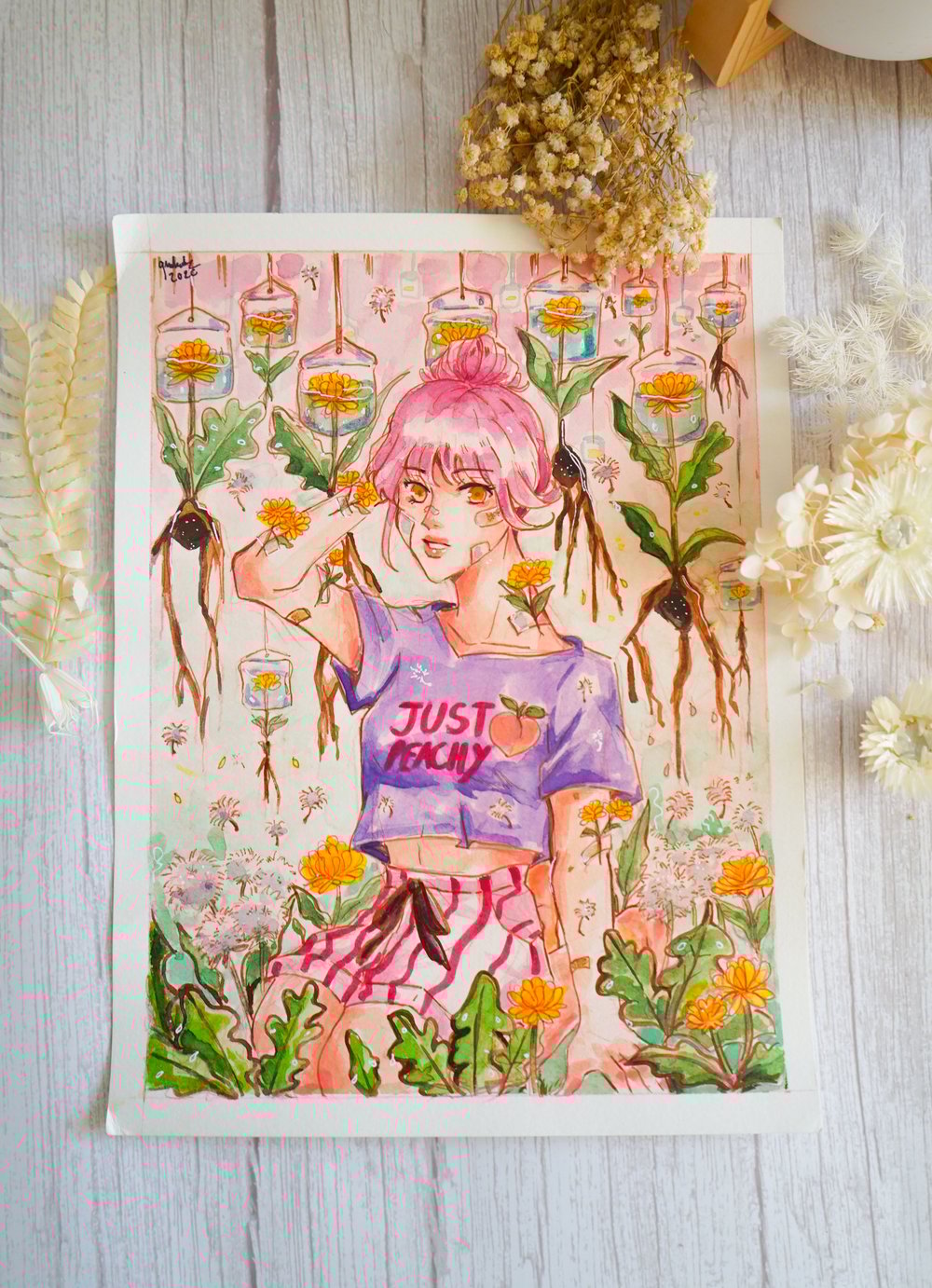 Image of Just Peachy Girl Original Watercolor