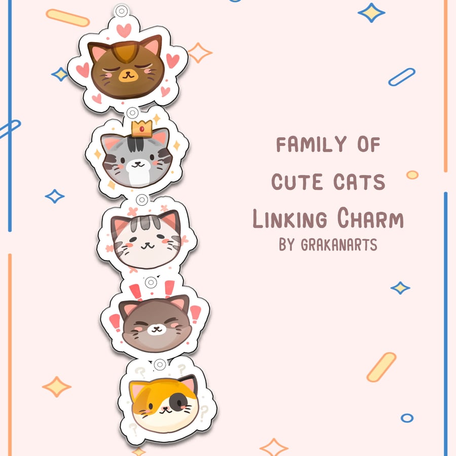 Image of Family of Cute Cats Linking Charm