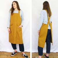 Image 2 of Split Leg Potters/Craft Apron, Ochre Canvas, Crossback. For artists & makers No4:5