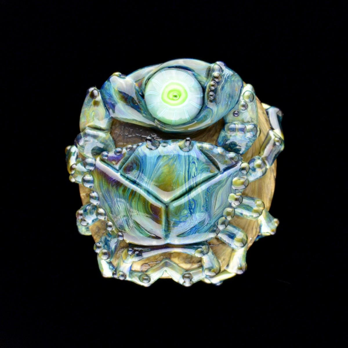 Image of XL. Blue Aura Crab - Flamework Glass Sculpture Pendant Bead